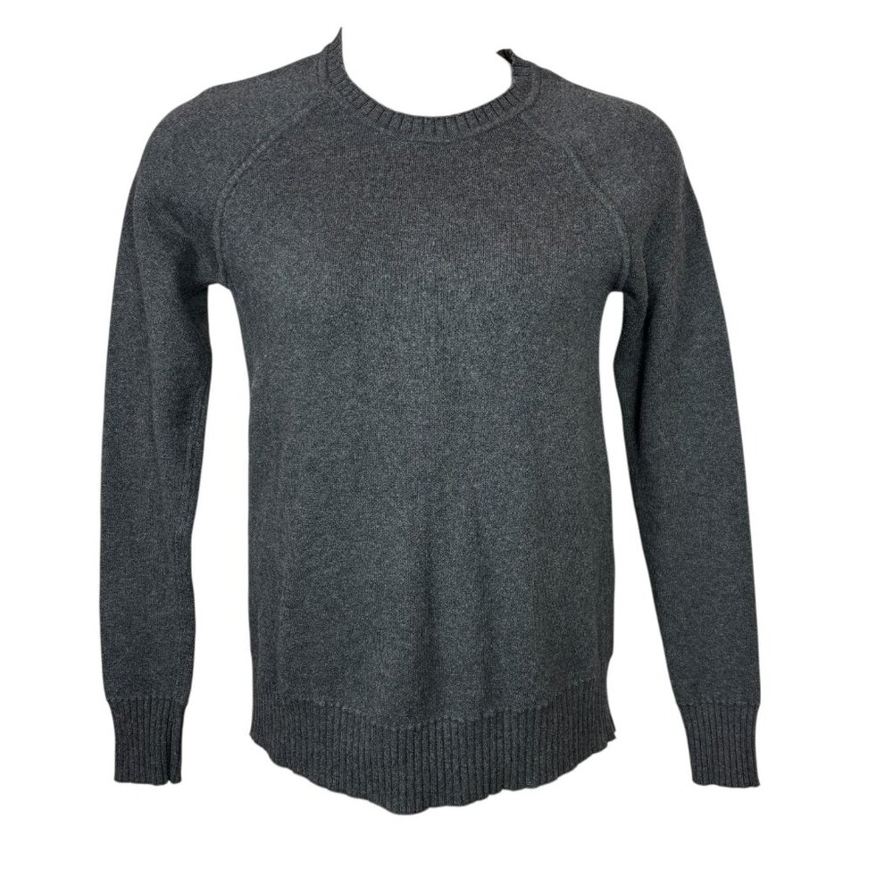 LULULEMON Charcoal Wool Sweater Ribbed Neck Hem Pullover Thumb Holes 8-10